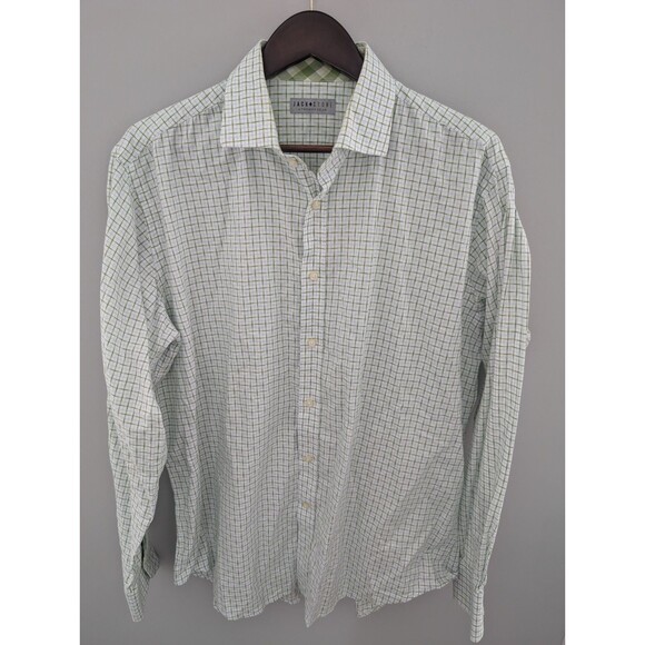 Jack Stone by Thomas Dean Dress Shirt Men's Size XL Green Plaid Patterned Cuff - Picture 2 of 16